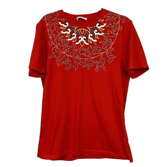 Versace Collection Large Short Sleeve T Shirt Foil Print Graphic Orange Black - Picture 1 of 10